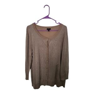 TALBOTS Button Cardigan Sweater Knit Brown Metallic Shimmery Women 2X Plus